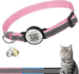 Breakaway Cat Collar with QR Code Name Tag, Reflective Adjustable Kitten Collar with Bell, Ultra-Durable Cat ID Collar for Boys & Girls, Quick Release, 8-12 Fits Small to Large Cats