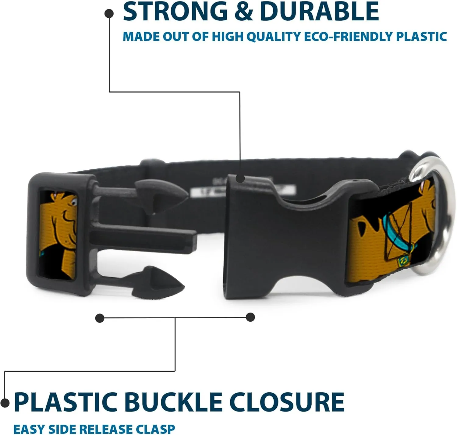 Buckle-Down "Scooby Doo Stacked " Plastic Clip Collar, Black, 1.5" Wide-Fits 16-23" Neck-Medium