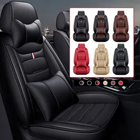 Car Seat Cover Fit for Audi Q2 Q3 Q5 Q7 TT R8 RS e-tron Faux Leather Front Rear 5-seat Covers Non-Slip Waterproof Deluxe Edition (Balck)