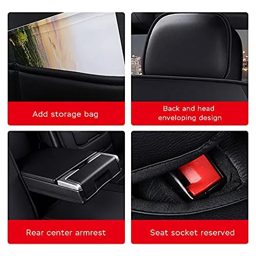 Car Seat Cover Fit for Audi Q2 Q3 Q5 Q7 TT R8 RS e-tron Faux Leather Front Rear 5-seat Covers Non-Slip Waterproof Deluxe Edition (Balck)