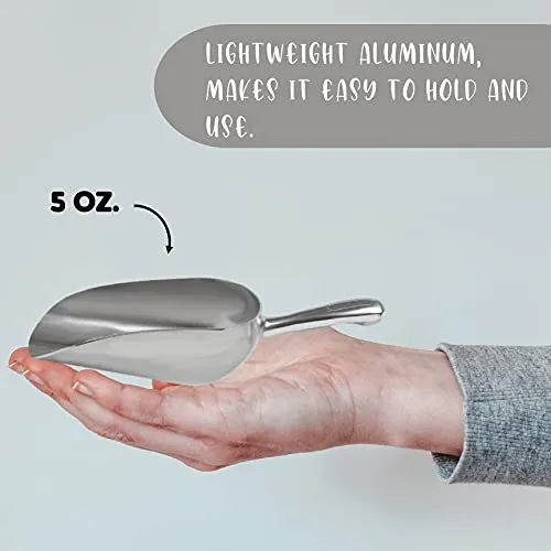 Cast Aluminum Utility Scoop - 5 oz. - Round Bottom, ice scoop For Multi-Purpose Use, With Finger Groove Handle (5 oz.)