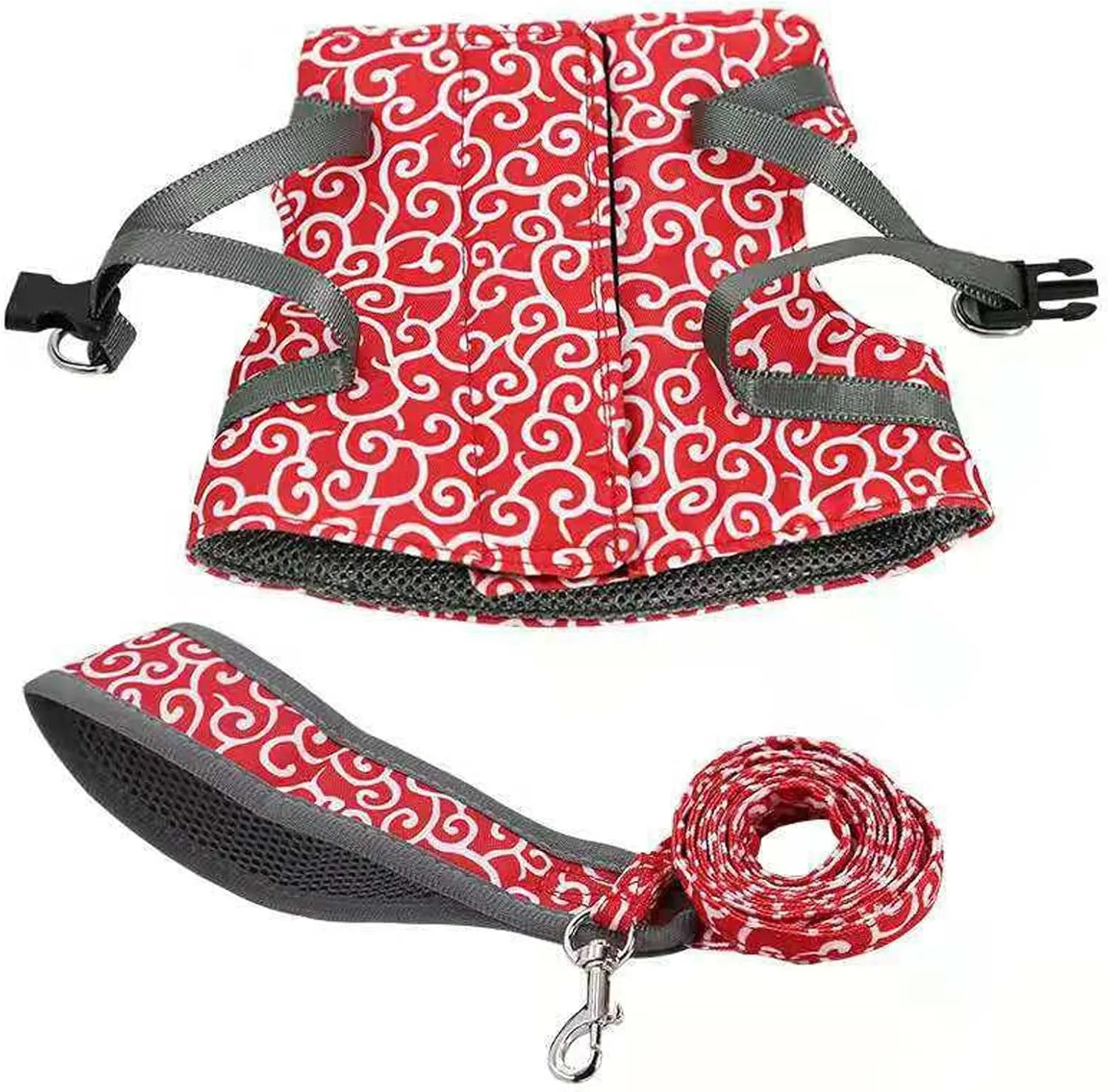 Cat Dog Vest Harness and Leash Anti-Break Away Chest Strap Cat Clothes, Comfortable Soft, Easy to Wear, Adjustable Size, for Kittens, Small Dogs (Red,XL)