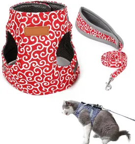 Cat Dog Vest Harness and Leash Anti-Break Away Chest Strap Cat Clothes, Comfortable Soft, Easy to Wear, Adjustable Size, for Kittens, Small Dogs (Red,XL)