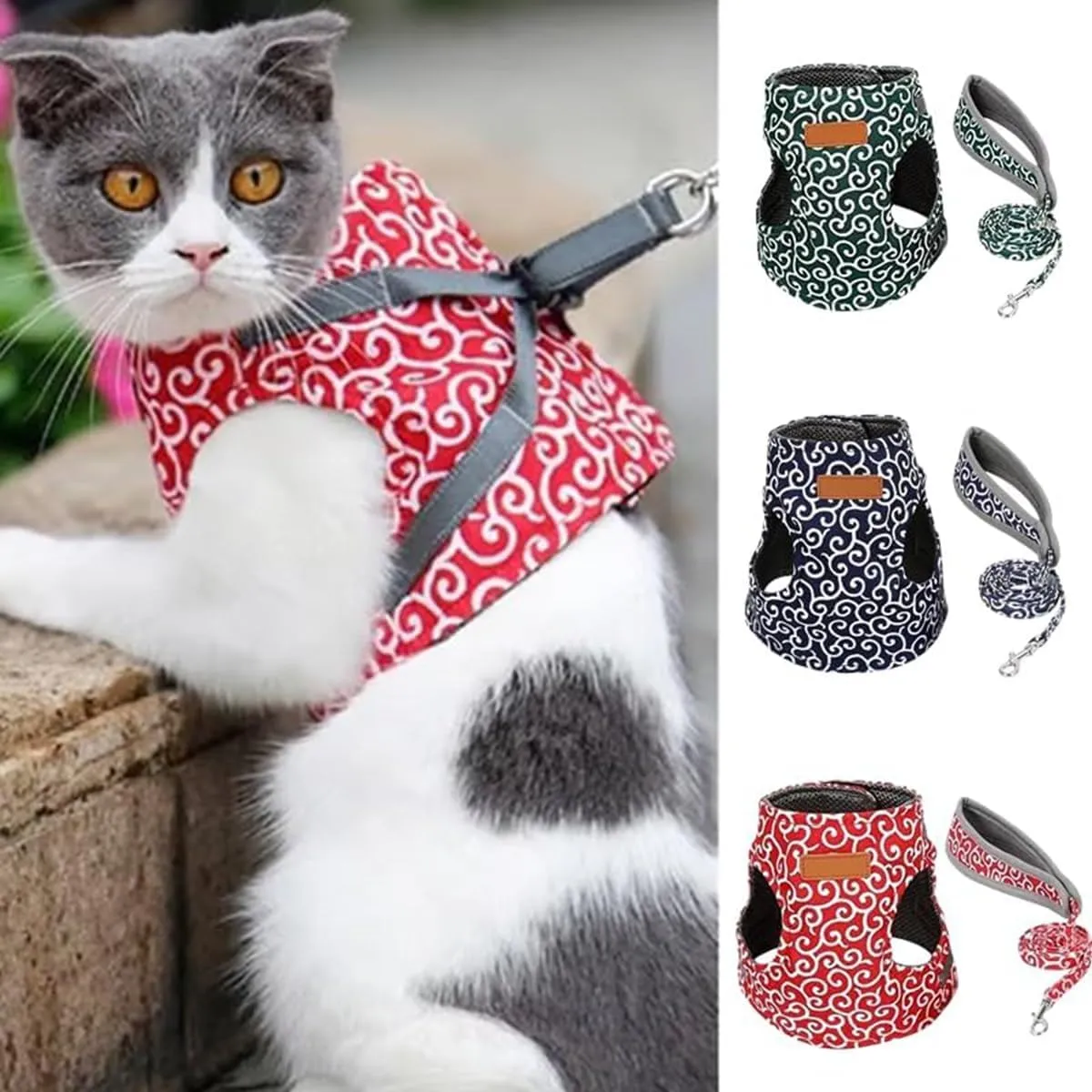 Cat Dog Vest Harness and Leash Anti-Break Away Chest Strap Cat Clothes, Comfortable Soft, Easy to Wear, Adjustable Size, for Kittens, Small Dogs (Red,XL)
