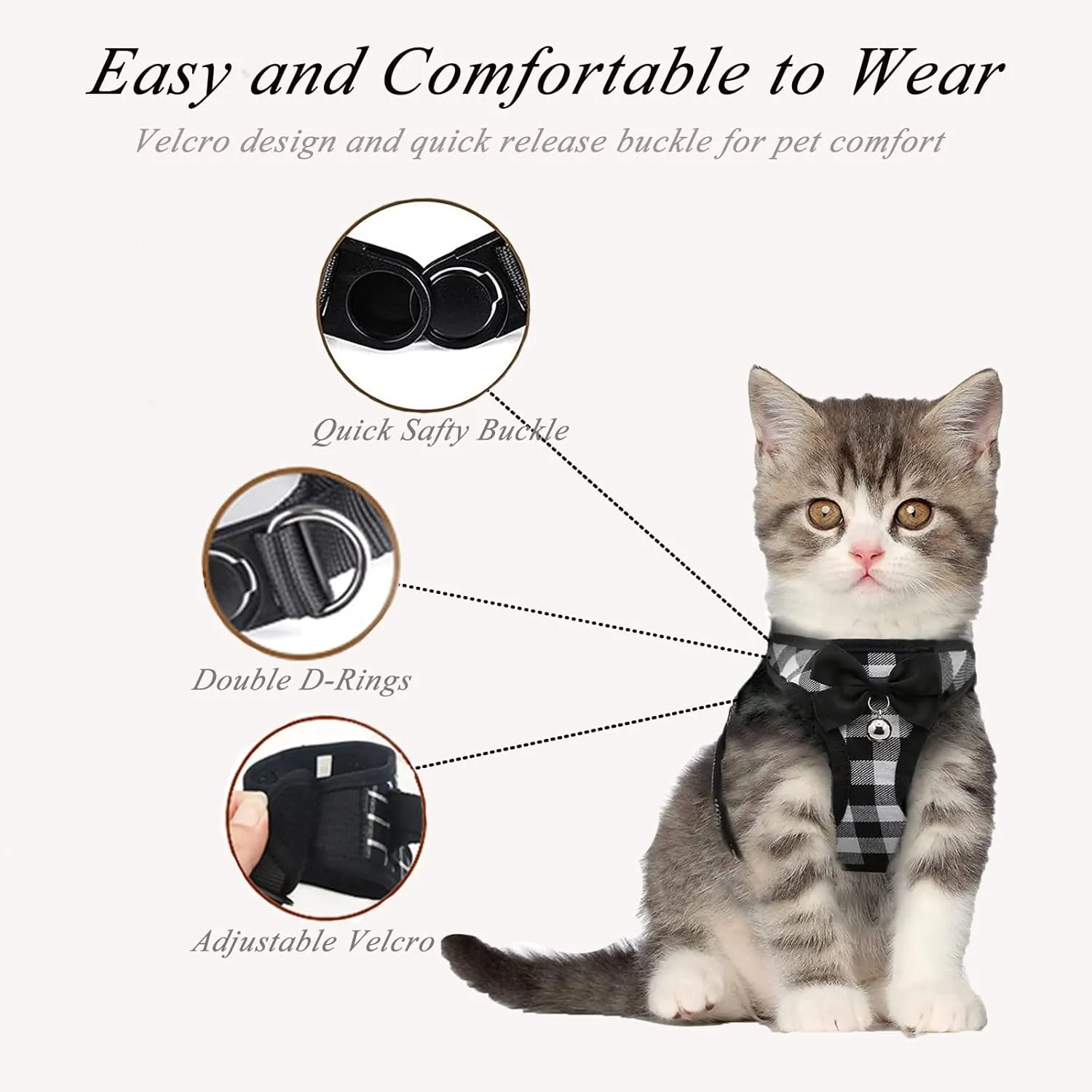 Cat Harness and Leash Escape Proof,Breathable Soft Kittens Vest for Cats Dogs, Escape Proof with Bell and Bow-Knot Decoration Christmas 