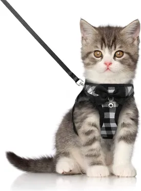 Cat Harness and Leash Escape Proof,Breathable Soft Kittens Vest for Cats Dogs, Escape Proof with Bell and Bow-Knot Decoration Christmas 