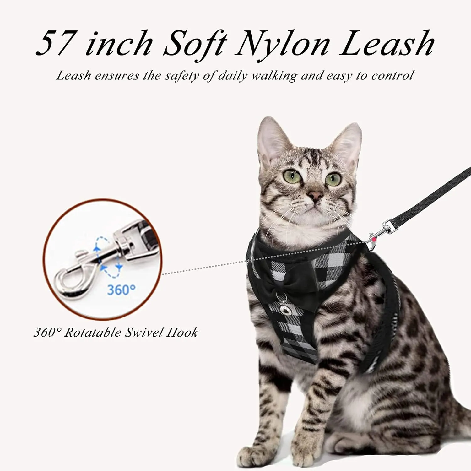 Cat Harness and Leash Escape Proof,Breathable Soft Kittens Vest for Cats Dogs, Escape Proof with Bell and Bow-Knot Decoration Christmas 