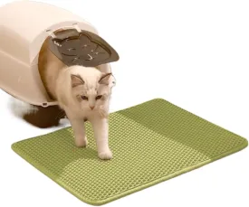 Cat Litter Mat Double Layer Honeycomb Design Non Slip Waterproof Floor Protector Easy to Clean Anti Scatter Pet Rug for Litter Box (Green, XL(35"  24"))