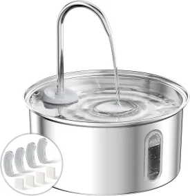 Cat Water Fountain Stainless Steel, 108oz/3.2L Cat Fountain for Drinking, Pet Fountain Water Bowl Dog Drinking Dispenser, Super Quiet Kitty Spout with 4 Filters 4 Sponges (One in Filter Tray)