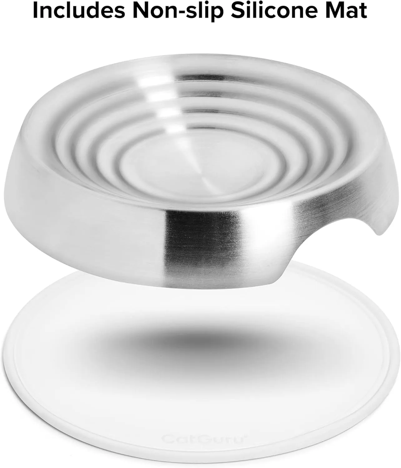 CatGuru Cat Bowls, Whisker Friendly Cat Food Bowl for Indoor Cats, Reliefs Whisker Fatigue, Wide Pet Bowl, Non Slip Pet Feeding Bowls, Shallow Kitten Dish (Set of 2, Stainless Steel)