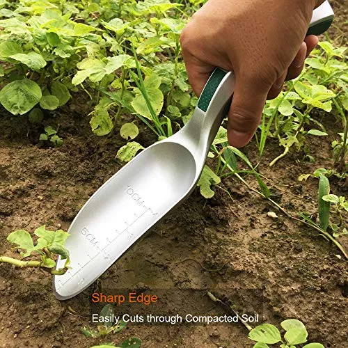 CFCT Bend-Proof Garden Trowel Tools with Sharp Edge, Rust Proof Small Gardening Hand Shovel, One-piece Aluminum Transplanter with Grading Mark, Lightweight Comfortable Ergonomic Handle