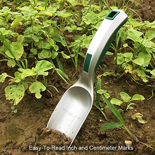 CFCT Bend-Proof Garden Trowel Tools with Sharp Edge, Rust Proof Small Gardening Hand Shovel, One-piece Aluminum Transplanter with Grading Mark, Lightweight Comfortable Ergonomic Handle