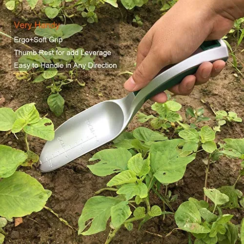 CFCT Bend-Proof Garden Trowel Tools with Sharp Edge, Rust Proof Small Gardening Hand Shovel, One-piece Aluminum Transplanter with Grading Mark, Lightweight Comfortable Ergonomic Handle