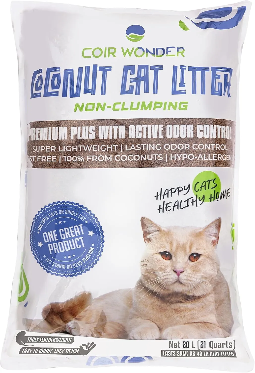Coconut Cat Litter  Natural, Ultra-Lightweight & Biodegradable  3.5 Lb Lasts Like 40 Lb Clay  Activated Charcoal Odor Control  for Cats, Chicken Coop & Small Pets