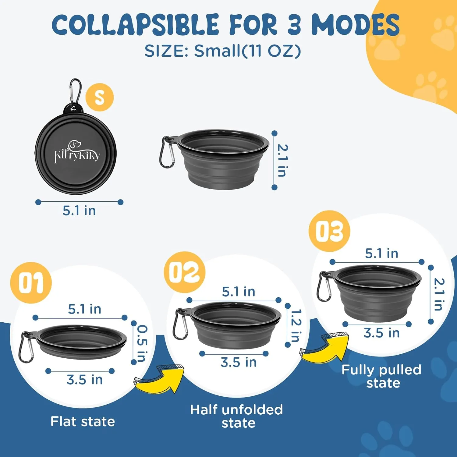 Collapsible Dog Bowls, 2 Pack Portable Travel Dog Bowls, Foldable Water Bowl for Dogs Cats, Pet Feeding Watering Dish with Carabiner, Food Grade Silicone BPA Free(Blue Black, Small)