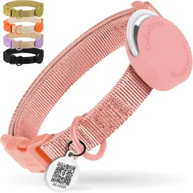 CollarDirect Airtag Nylon Dog Collar Silicon Holder Designed for Apple Airtag with QR Tags Personalized Dogs Puppies 5 Colors Black Pink Violet Green Orange (Pink, XS)