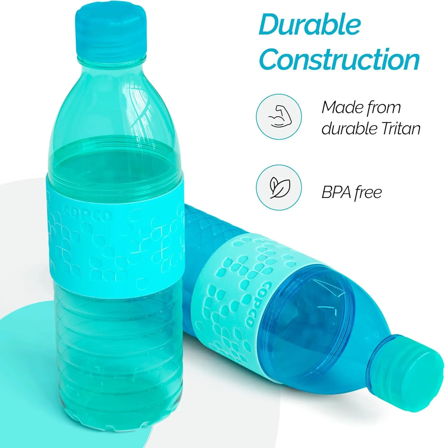 Copco Hydra 16.9oz Water Bottle, Set of 2 - Non-Slip Sleeve & BPA-Free Tritan Plastic - Dishwasher Safe, Reusable Plastic To Go Bottle - Leak-Proof, Spill-Proof, Portable Water Bottle (Aqua & Mint)