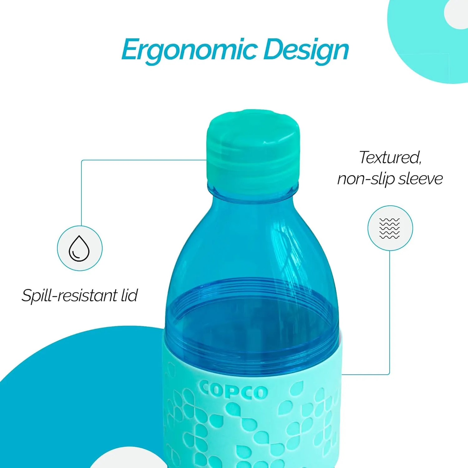 Copco Hydra 16.9oz Water Bottle, Set of 2 - Non-Slip Sleeve & BPA-Free Tritan Plastic - Dishwasher Safe, Reusable Plastic To Go Bottle - Leak-Proof, Spill-Proof, Portable Water Bottle (Aqua & Mint)