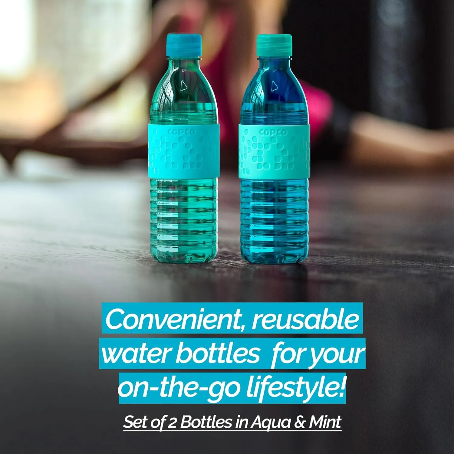 Copco Hydra 16.9oz Water Bottle, Set of 2 - Non-Slip Sleeve & BPA-Free Tritan Plastic - Dishwasher Safe, Reusable Plastic To Go Bottle - Leak-Proof, Spill-Proof, Portable Water Bottle (Aqua & Mint)
