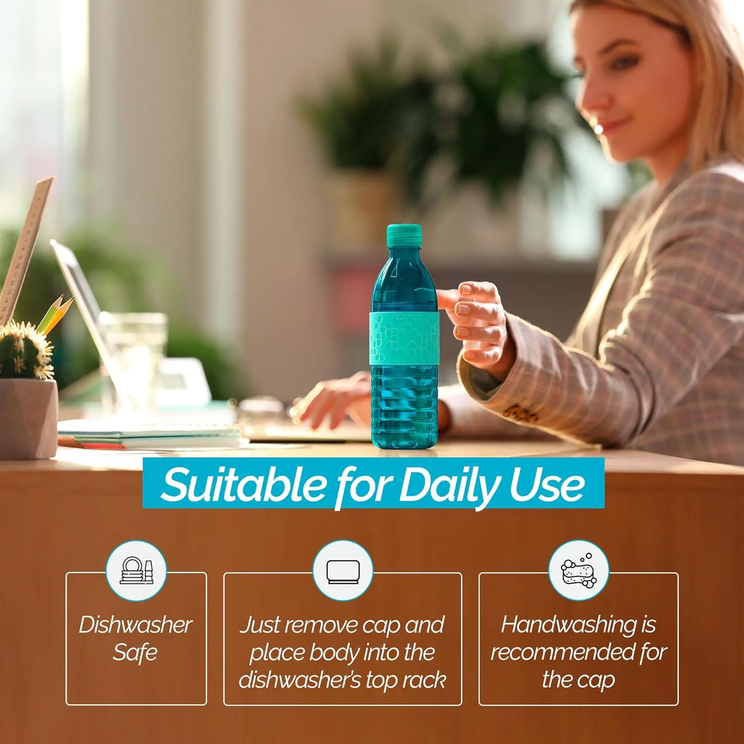 Copco Hydra 16.9oz Water Bottle, Set of 2 - Non-Slip Sleeve & BPA-Free Tritan Plastic - Dishwasher Safe, Reusable Plastic To Go Bottle - Leak-Proof, Spill-Proof, Portable Water Bottle (Aqua & Mint)