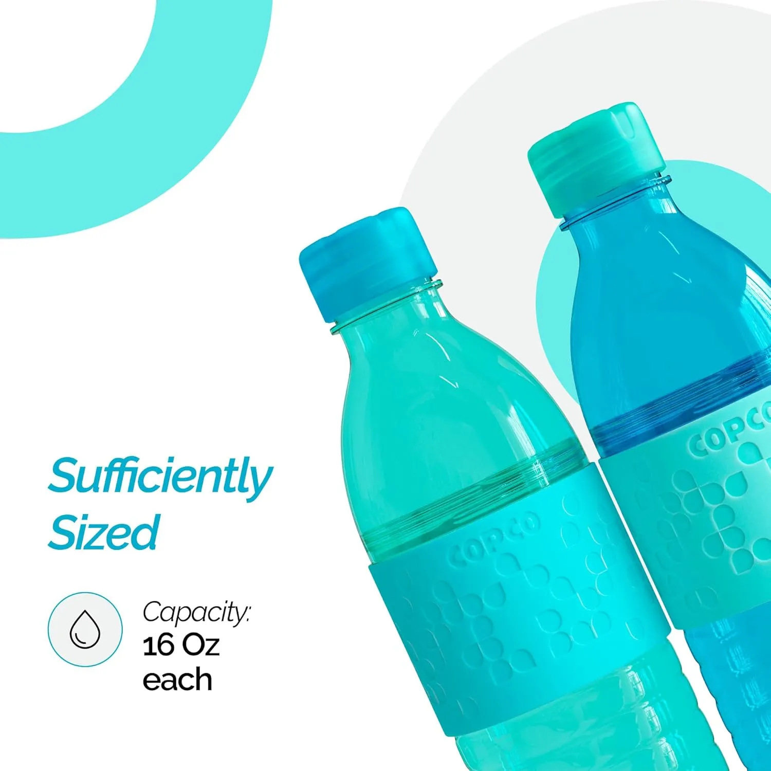 Copco Hydra 16.9oz Water Bottle, Set of 2 - Non-Slip Sleeve & BPA-Free Tritan Plastic - Dishwasher Safe, Reusable Plastic To Go Bottle - Leak-Proof, Spill-Proof, Portable Water Bottle (Aqua & Mint)