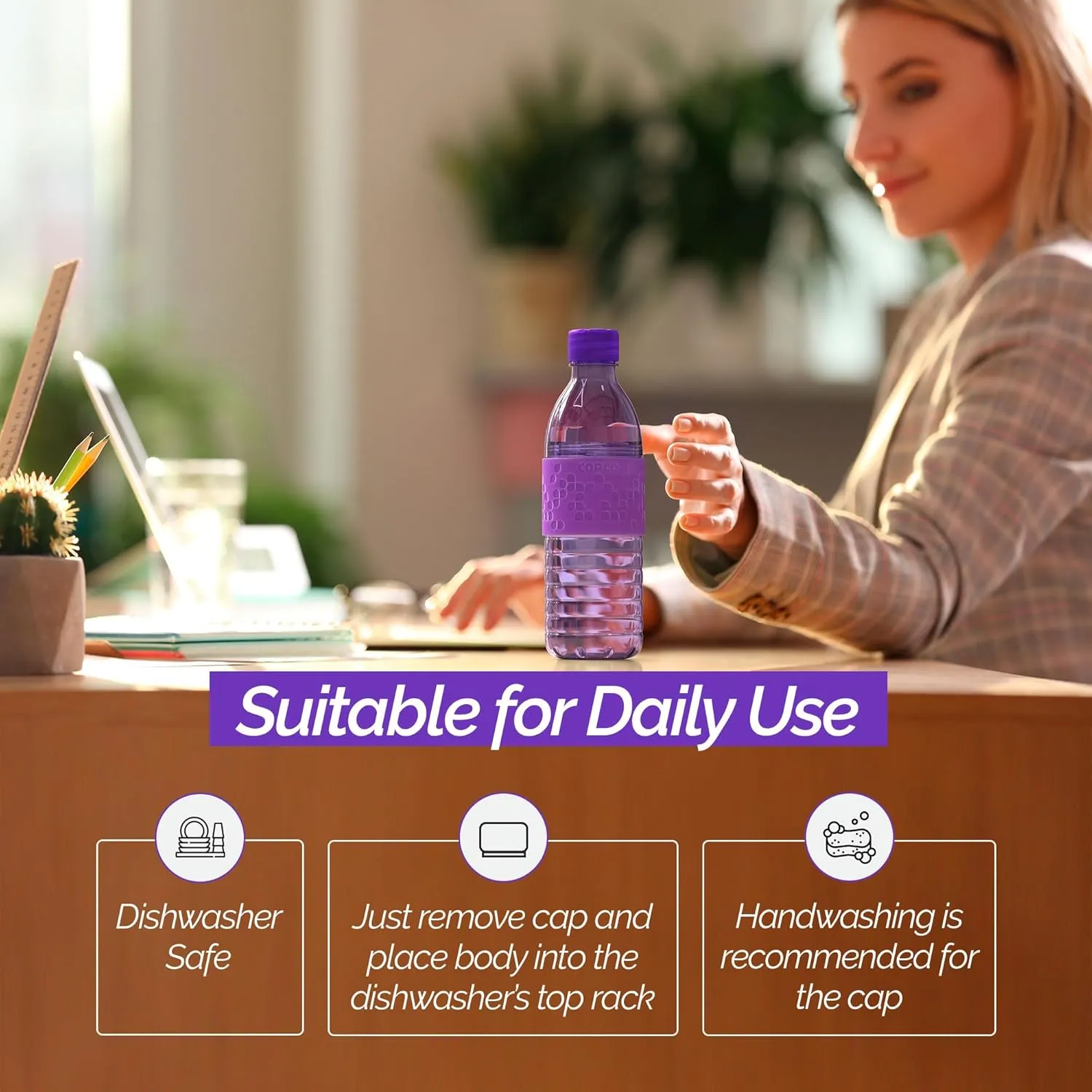 Copco Hydra 16.9oz Water Bottle, Set of 2 - Non-Slip Sleeve & BPA-Free Tritan Plastic - Dishwasher Safe, Reusable To Go Bottle - Leak-Proof, Spill-Proof, Portable Water Bottle (Purple & Light Purple)