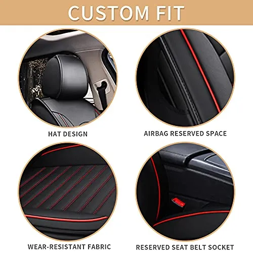 Custom fit Nissan Leaf 2011-2022 Car Seat Cover, Black Faux Full Set of Car Seat Covers with Airbag Compatible, Automotive Interior Accessories