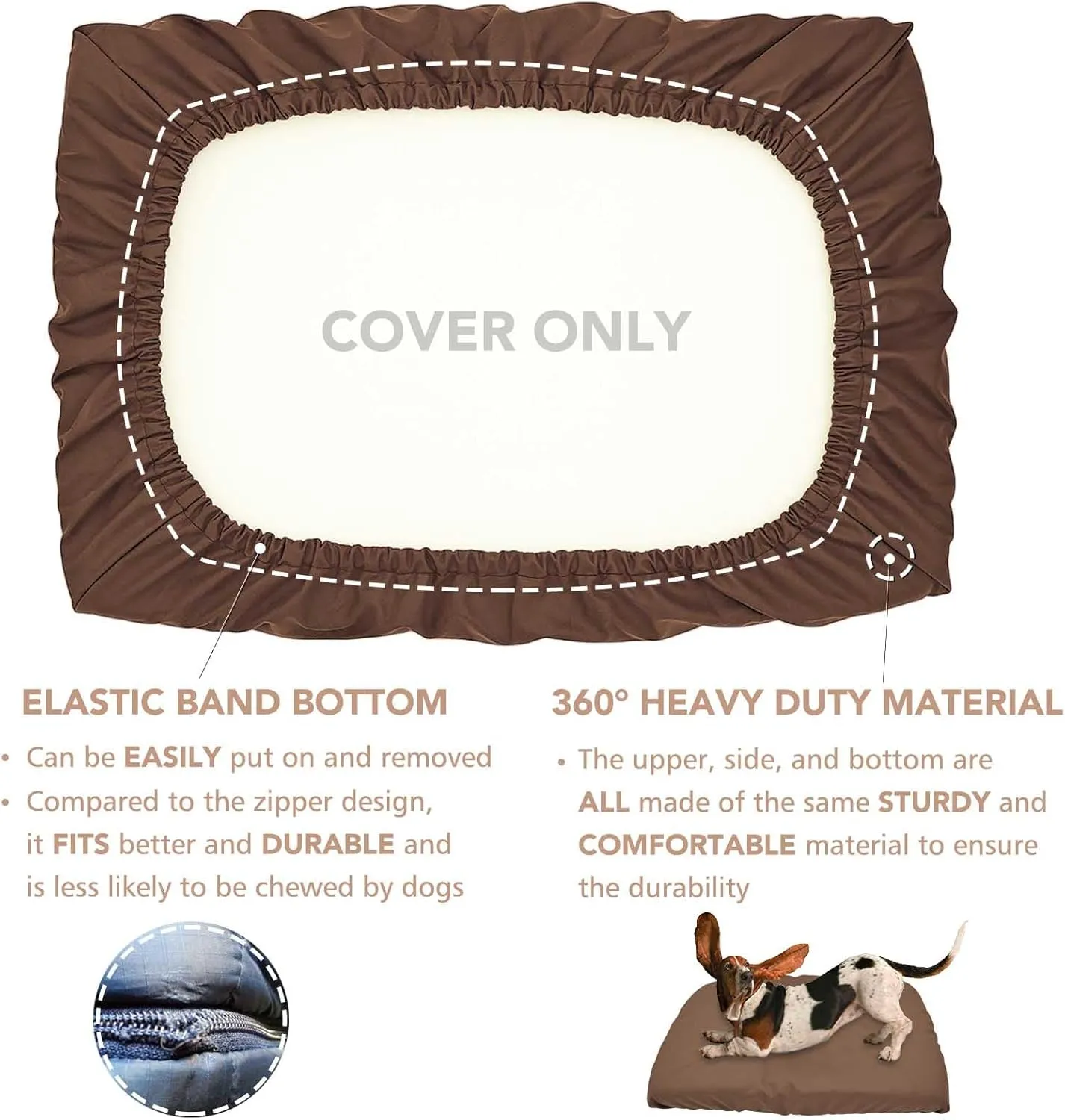 Dog Bed Cover Waterproof Replacement Machine Washable Covers for 36x27 Inch Dog Bed Heavy Duty Scratch Resistant Mattress Protector Pet Bed Cover Only Brown