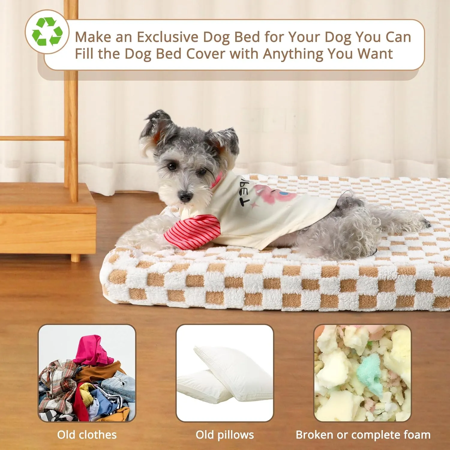 Dog Bed Covers Replacement Washable Pet Hair Easy to Remove, Waterproof Dog Bed Covers Noiseless Quilted, Pet Bed Cover Checkerboard Print, Puppy Bed Cover 44"x54"Inches for Dog Cat