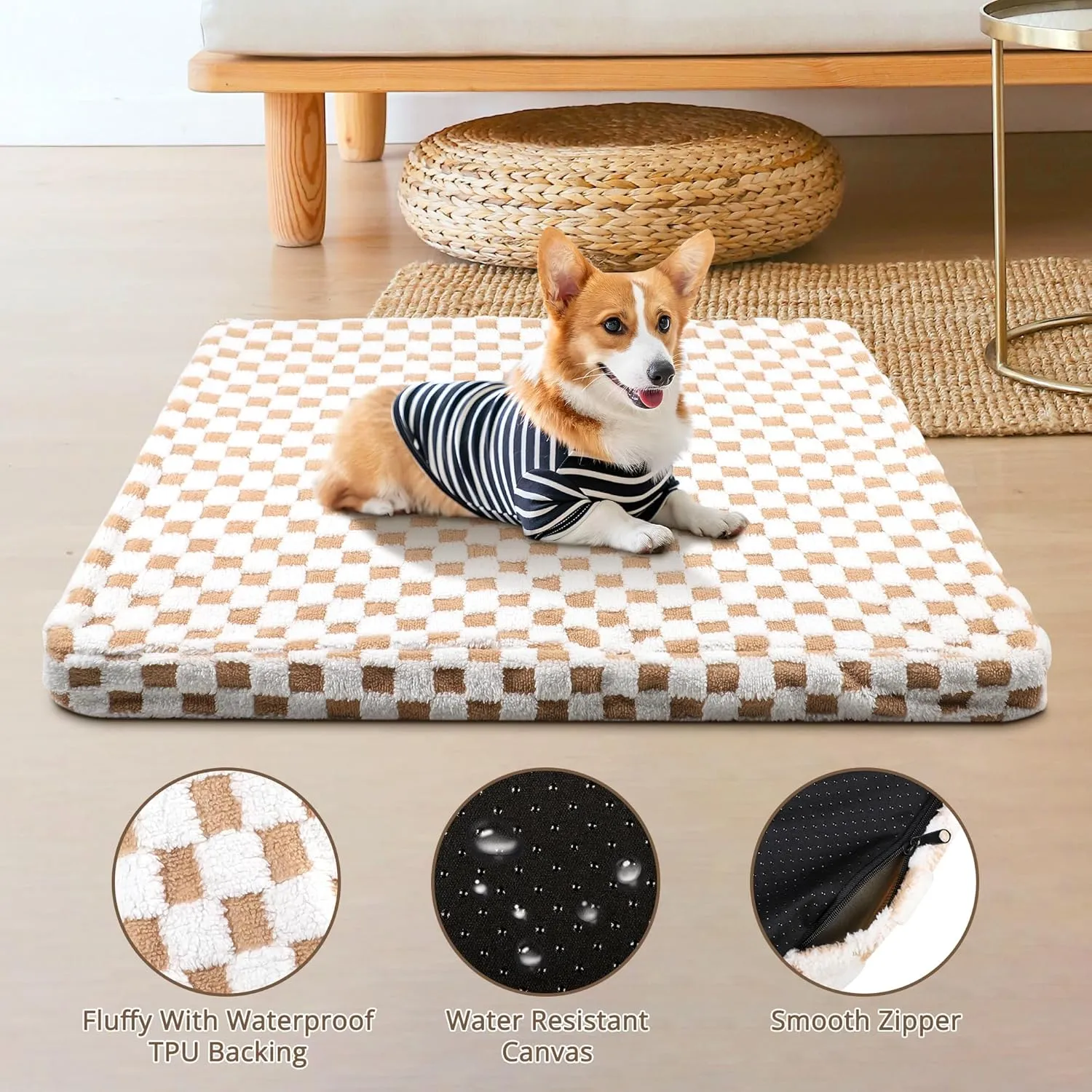 Dog Bed Covers Replacement Washable Pet Hair Easy to Remove, Waterproof Dog Bed Covers Noiseless Quilted, Pet Bed Cover Checkerboard Print, Puppy Bed Cover 44"x54"Inches for Dog Cat