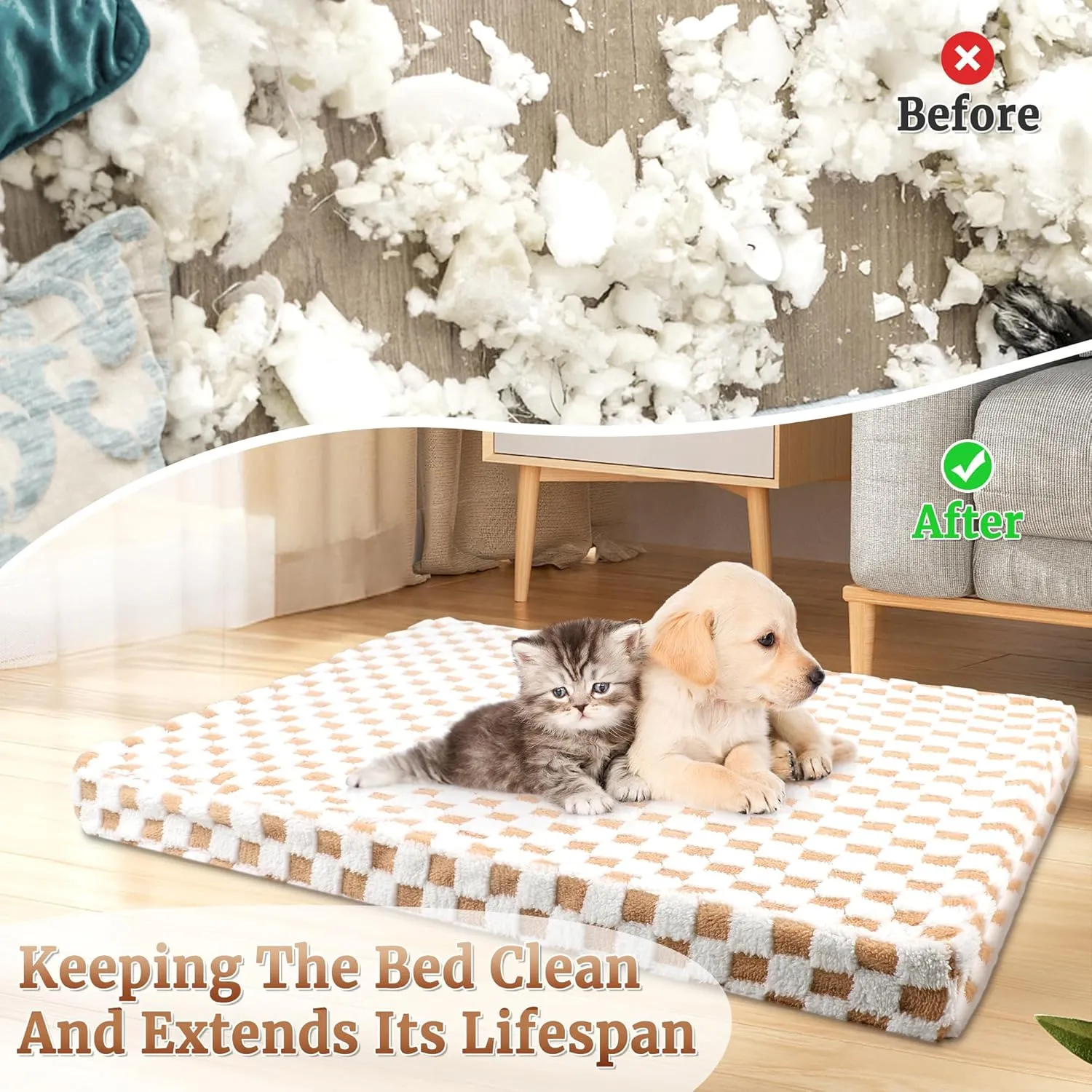 Dog Bed Covers Replacement Washable Pet Hair Easy to Remove, Waterproof Dog Bed Covers Noiseless Quilted, Pet Bed Cover Checkerboard Print, Puppy Bed Cover 44"x54"Inches for Dog Cat