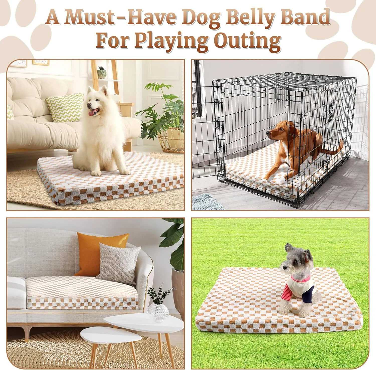 Dog Bed Covers Replacement Washable Pet Hair Easy to Remove, Waterproof Dog Bed Covers Noiseless Quilted, Pet Bed Cover Checkerboard Print, Puppy Bed Cover 44"x54"Inches for Dog Cat