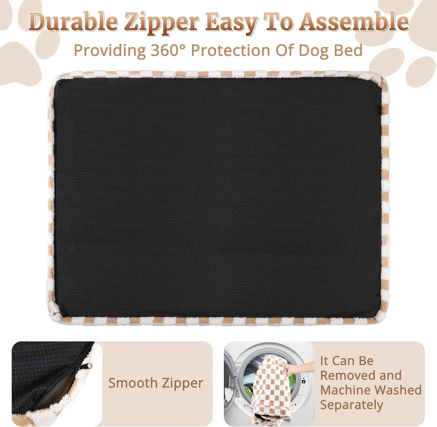Dog Bed Covers Replacement Washable Pet Hair Easy to Remove, Waterproof Dog Bed Covers Noiseless Quilted, Pet Bed Cover Checkerboard Print, Puppy Bed Cover 44"x54"Inches for Dog Cat