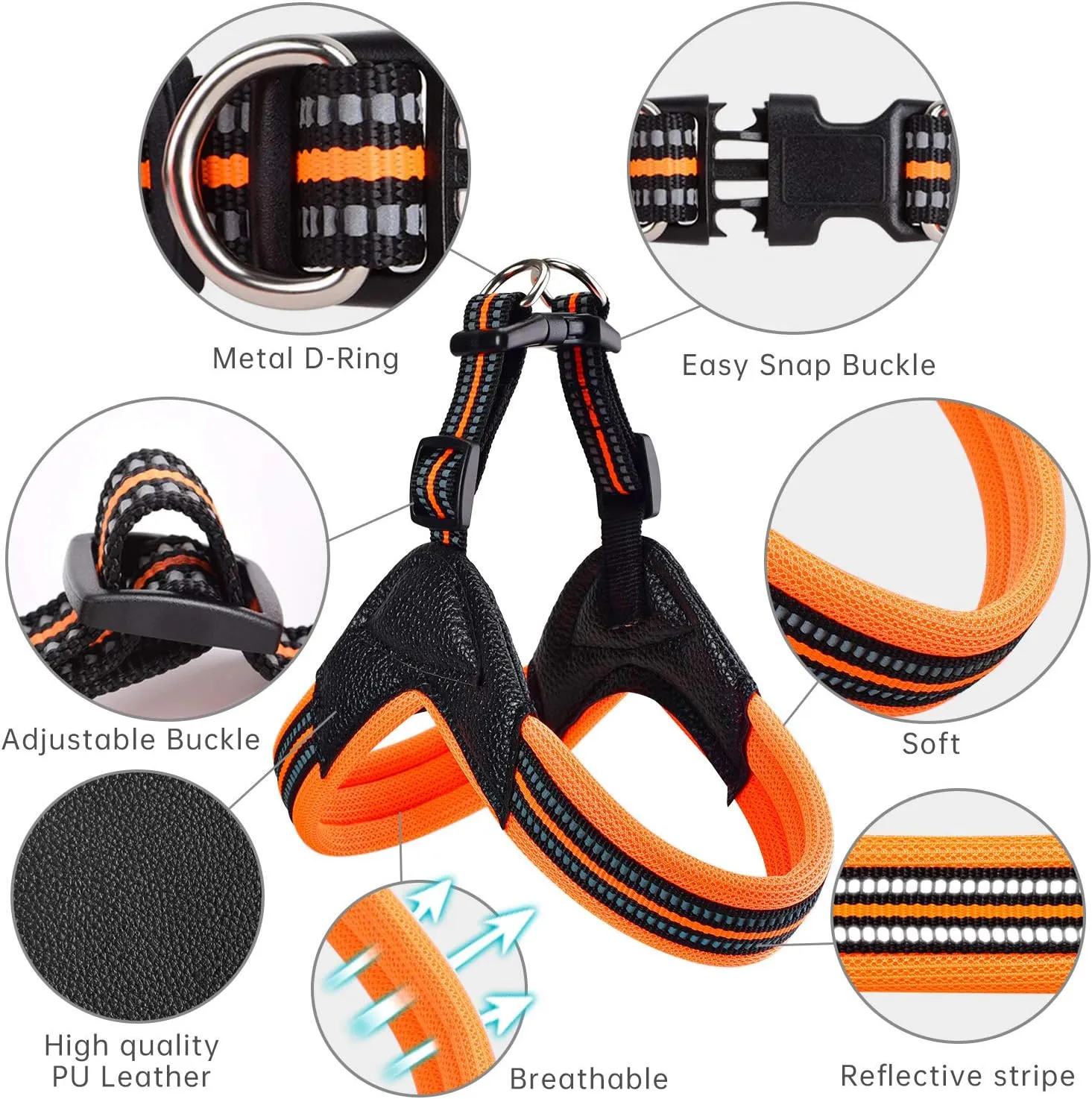 Dog Harness No Pull Ultra Soft Breathable Padded Pet Harness 2 Adjustable Botton, 3M Reflective Pet Harness for Dogs Easy Control for Small Medium Large Dogs (M, Bright Orange)
