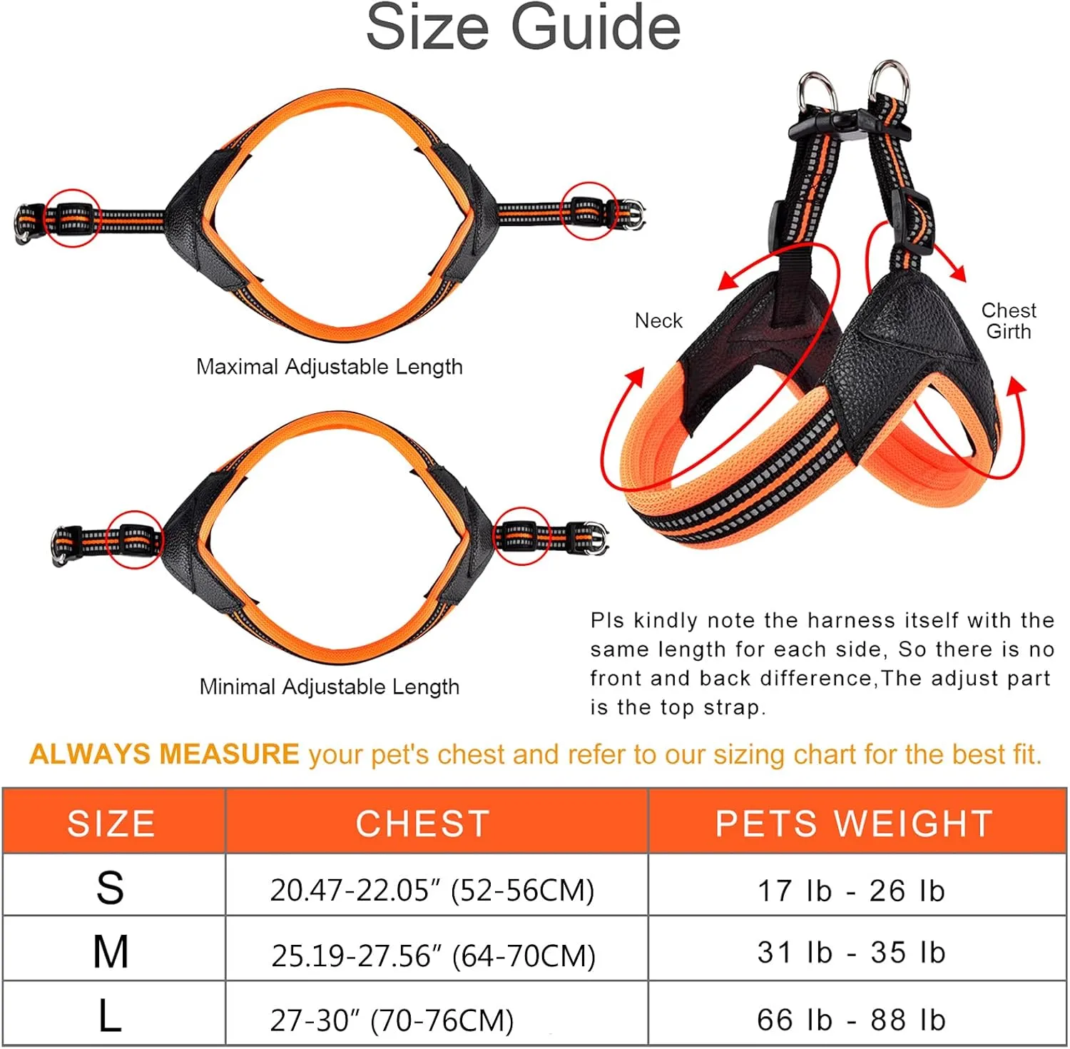 Dog Harness No Pull Ultra Soft Breathable Padded Pet Harness 2 Adjustable Botton, 3M Reflective Pet Harness for Dogs Easy Control for Small Medium Large Dogs (M, Bright Orange)