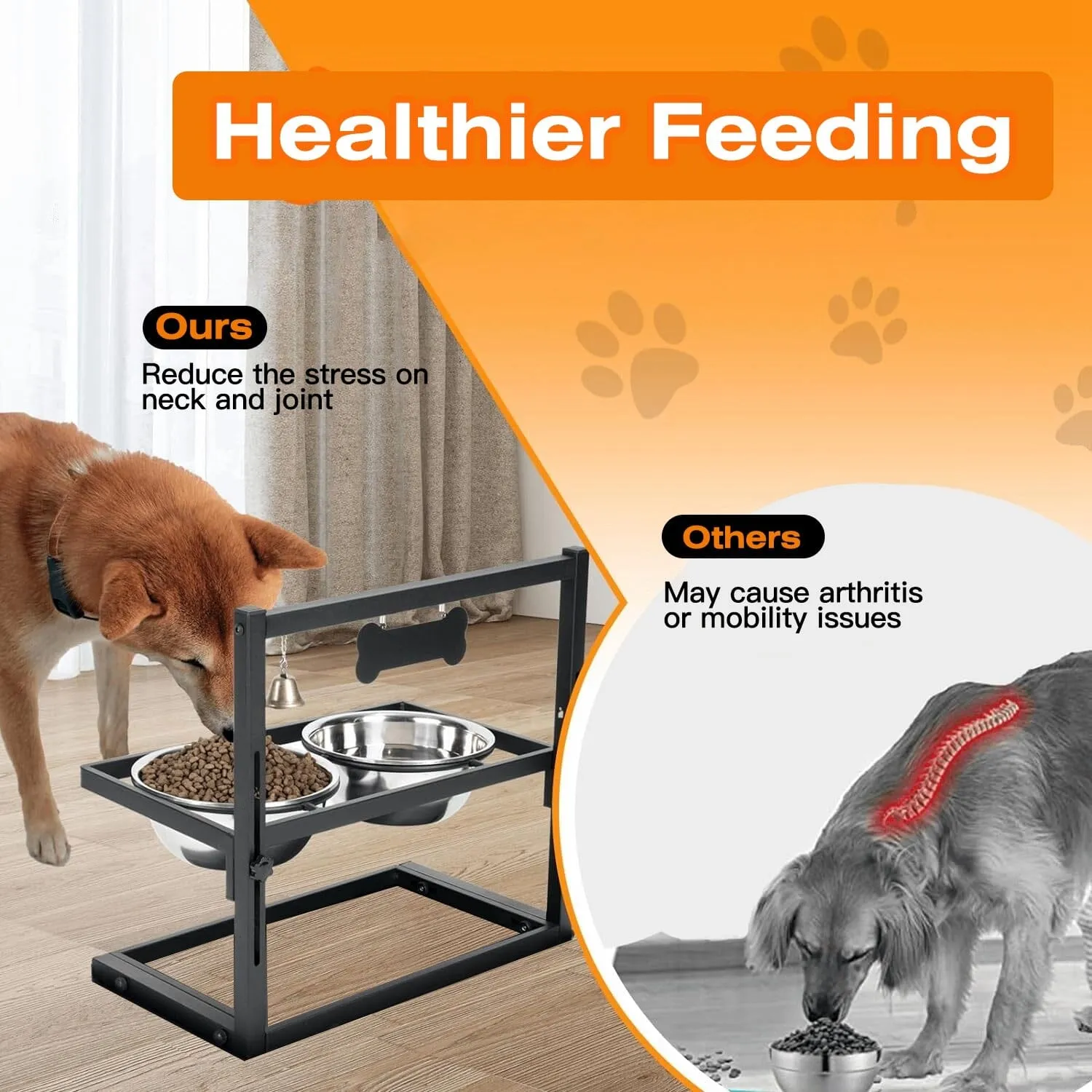 Dog Raised Bowls with Adjustable Height Stainless Steel