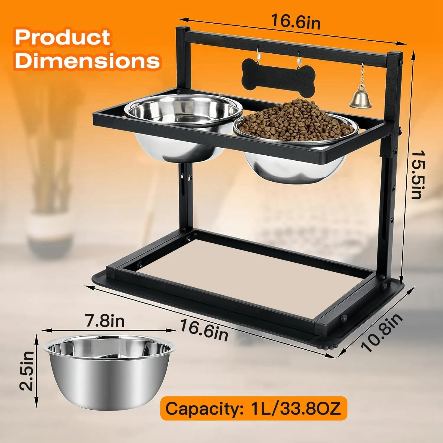 Dog Raised Bowls with Adjustable Height Stainless Steel