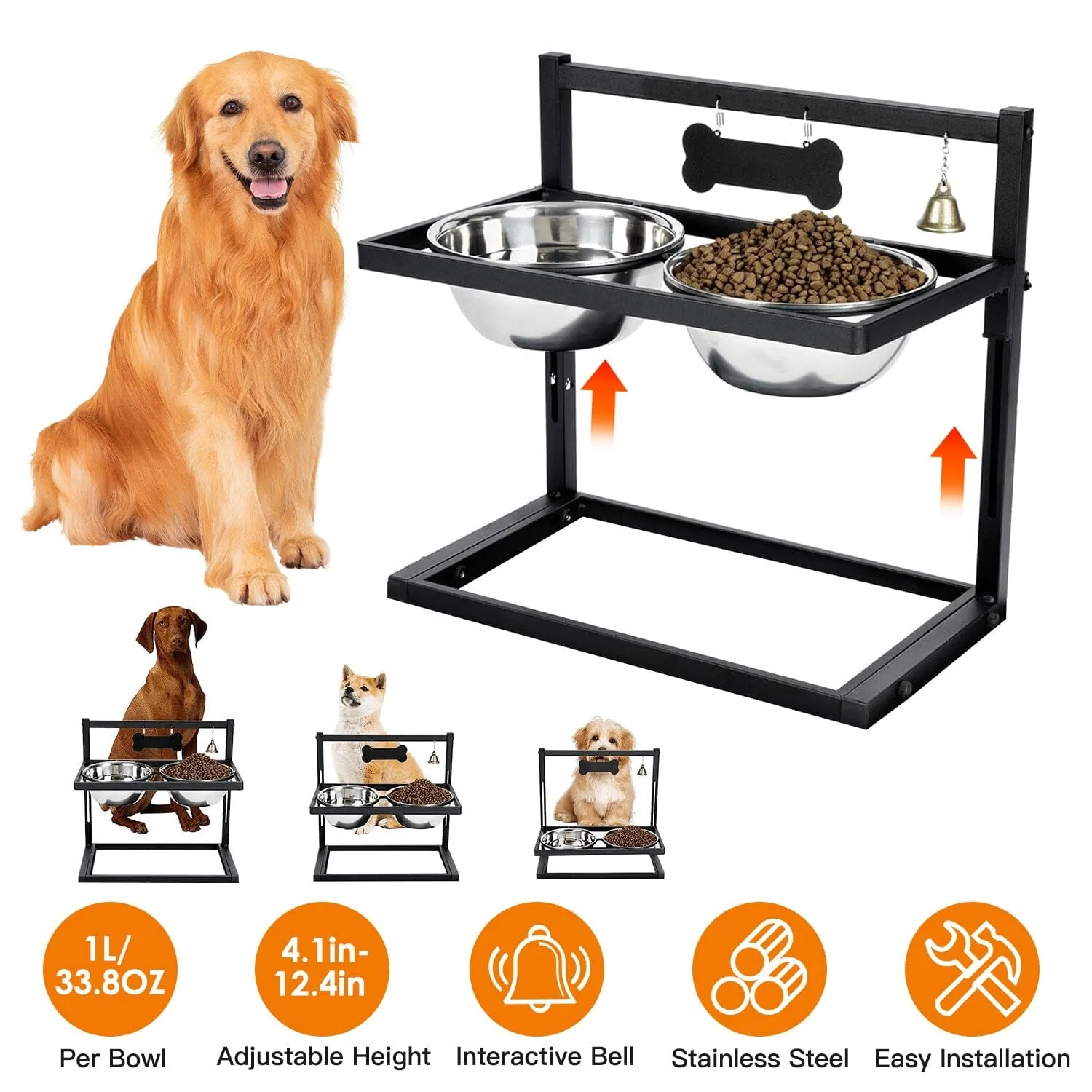 Dog Raised Bowls with Adjustable Height Stainless Steel