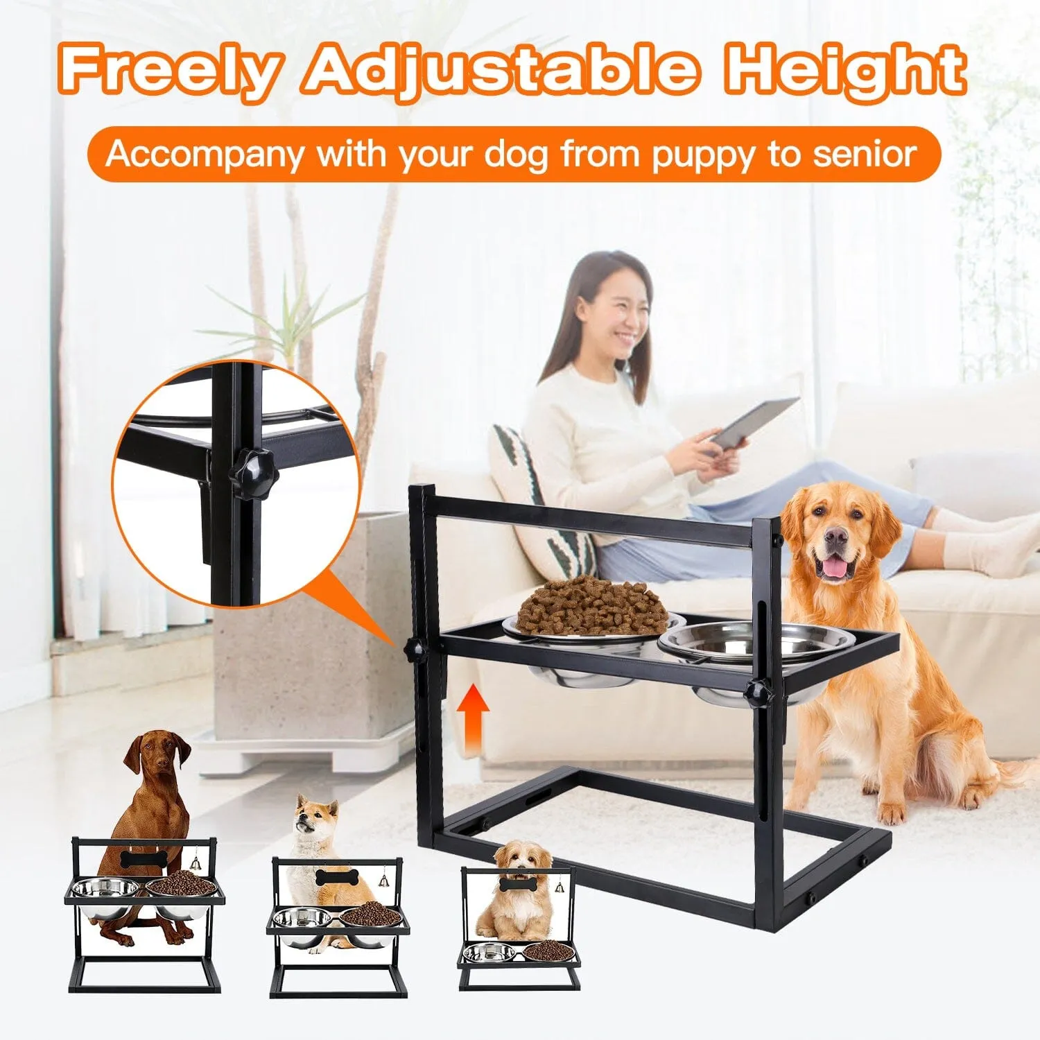 Dog Raised Bowls with Adjustable Height Stainless Steel