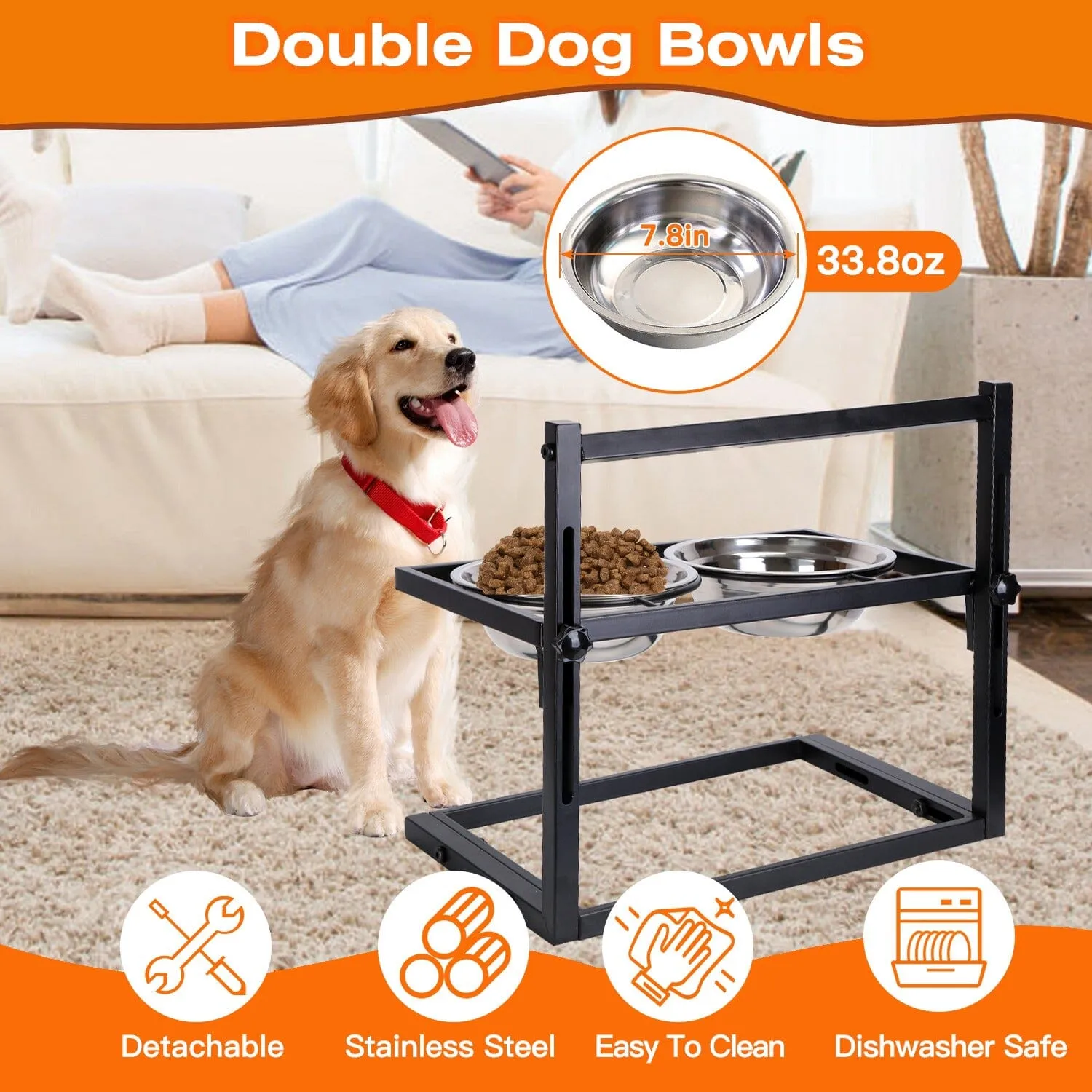 Dog Raised Bowls with Adjustable Height Stainless Steel