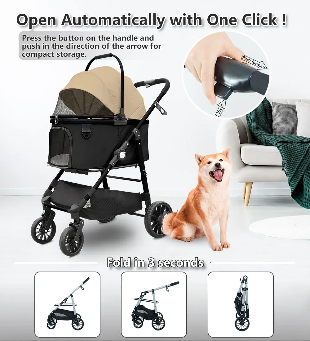 Dog Stroller, Foldable 4 Wheels Pet Stroller for Small Medium Dogs 20 lbs,55lbs Max, Spacious, Stable Anti-Shock Detachble Carrier,with 360Swiveling Front Wheel