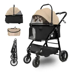 Dog Stroller, Foldable 4 Wheels Pet Stroller for Small Medium Dogs 20 lbs,55lbs Max, Spacious, Stable Anti-Shock Detachble Carrier,with 360Swiveling Front Wheel