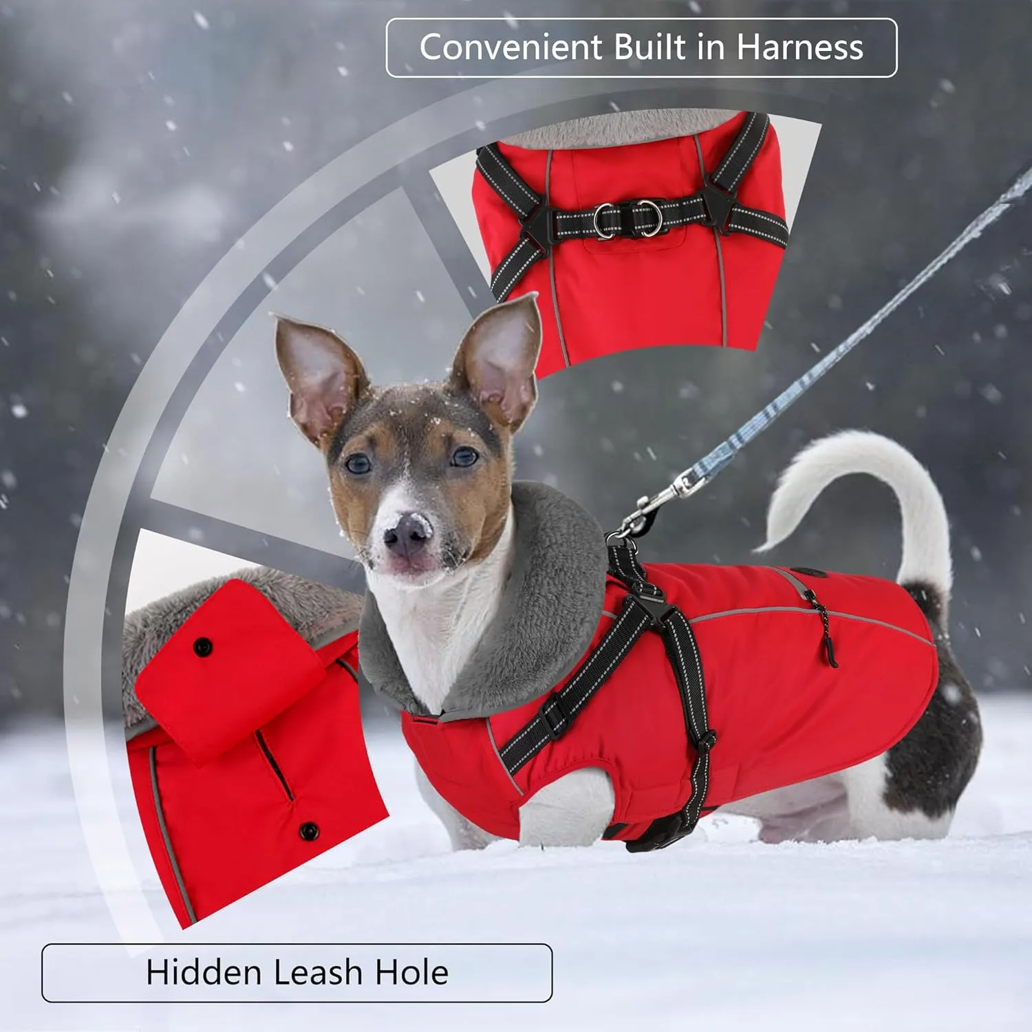 Dogcheer Dog Coat with Harness, Waterproof Dog Jacket Christmas Puppy Winter Coat with Pocket, Reflective Adjustable Pet Turtleneck Fleece Jacket Sweater for Small Medium Large Dogs - Red 3XL