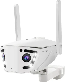Dual Lens-IP Camera-Outdoor-Security-System,180-Degree Ultra Viewing Angle,Human/Vehicle/Pet Detection,Color Night Vision,2 Way Audio,4MP Panoramic Wide-5G&2.4G WiFi AI Smart Waterproof Cloud Cam
