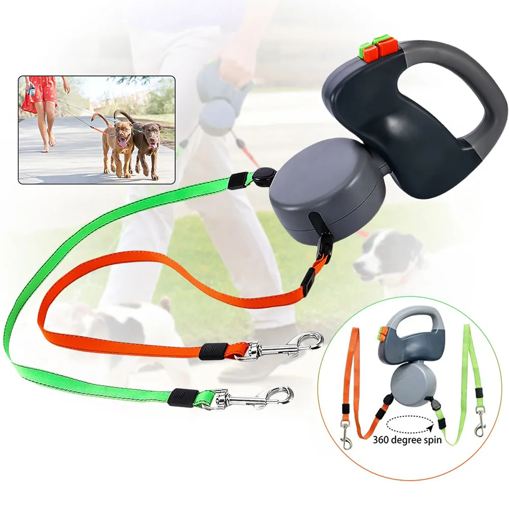Dual Traction Ropes in One Design Auto Telescopic Puppy Dog Pet Walking Leash