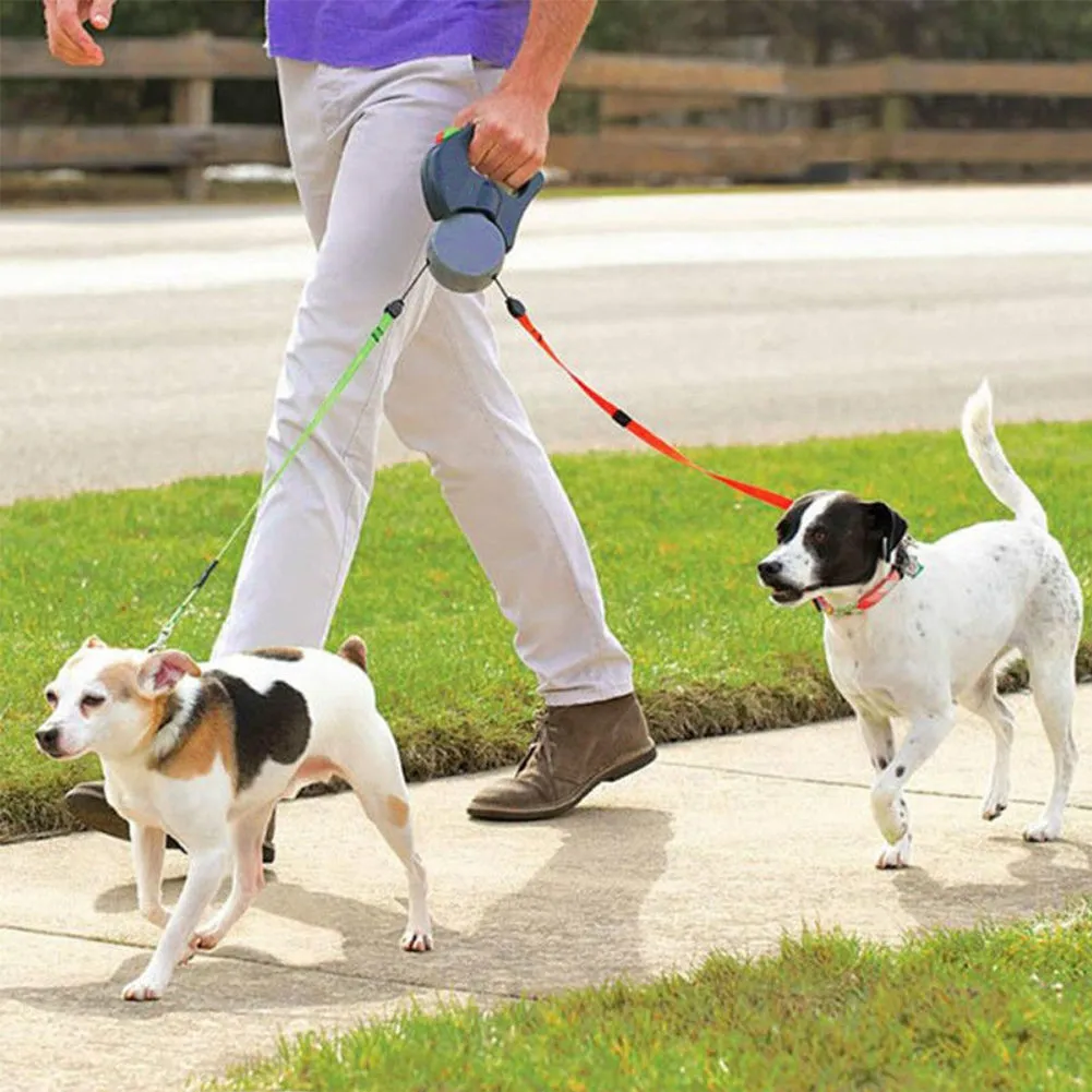 Dual Traction Ropes in One Design Auto Telescopic Puppy Dog Pet Walking Leash