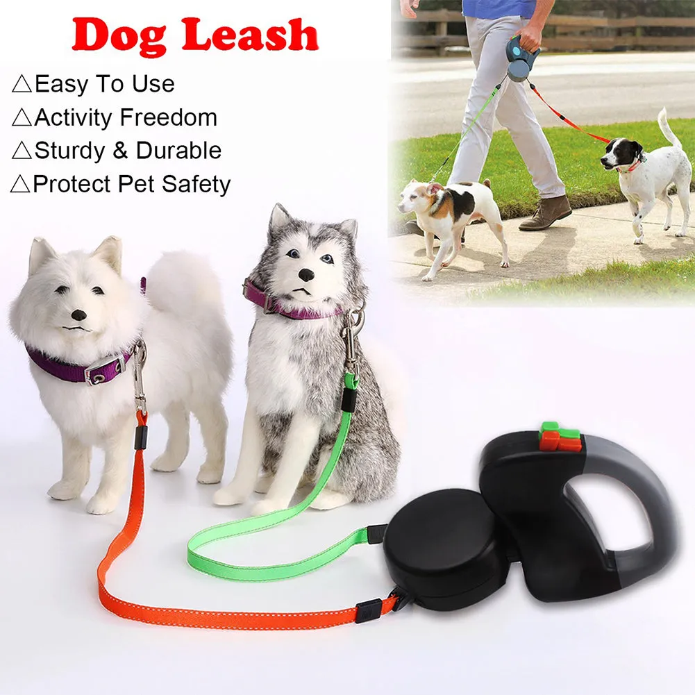 Dual Traction Ropes in One Design Auto Telescopic Puppy Dog Pet Walking Leash