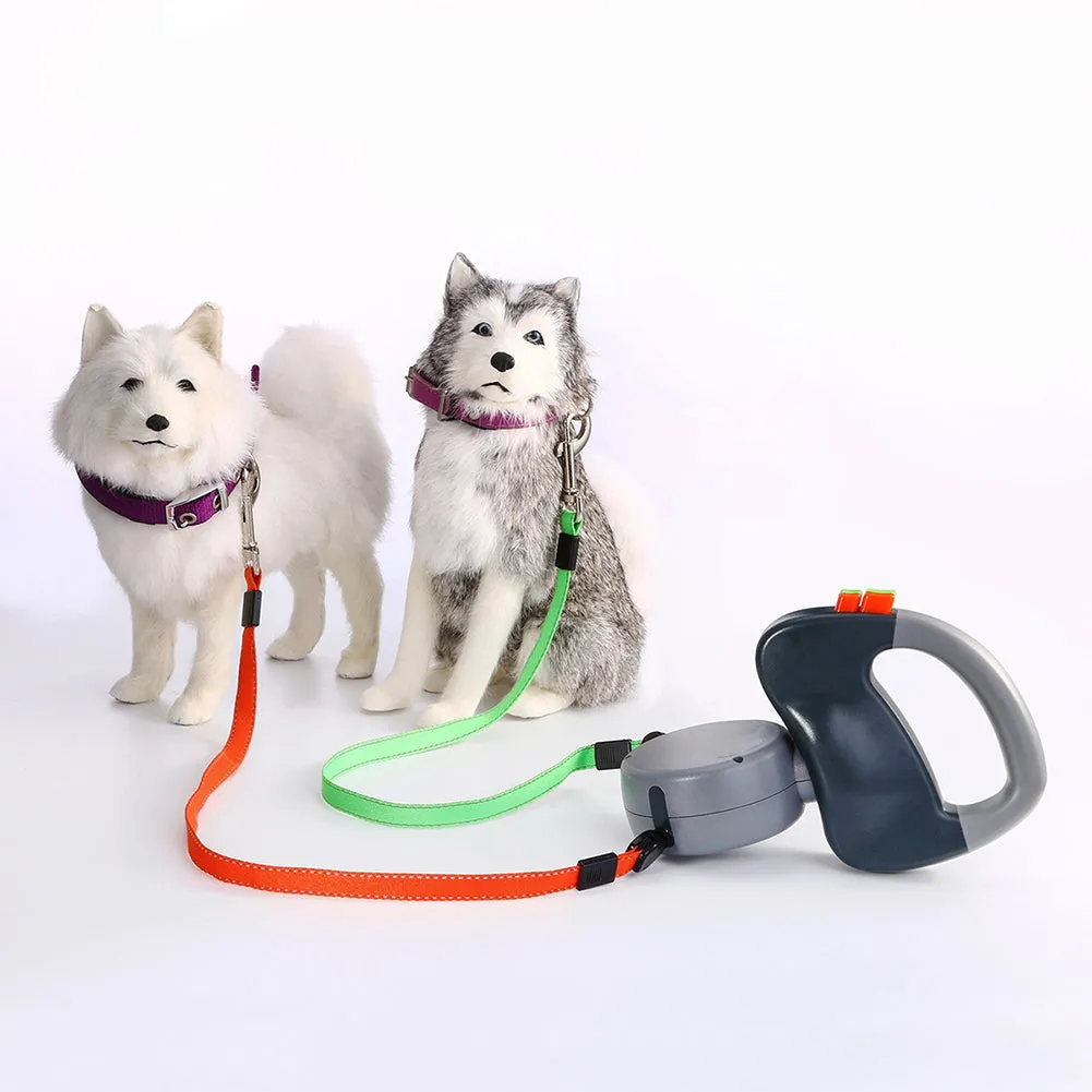 Dual Traction Ropes in One Design Auto Telescopic Puppy Dog Pet Walking Leash