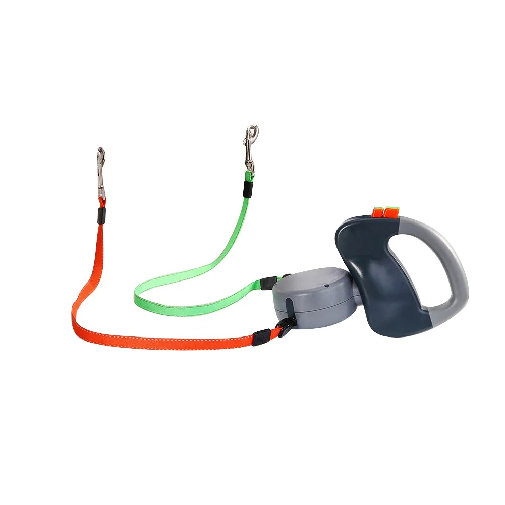 Dual Traction Ropes in One Design Auto Telescopic Puppy Dog Pet Walking Leash