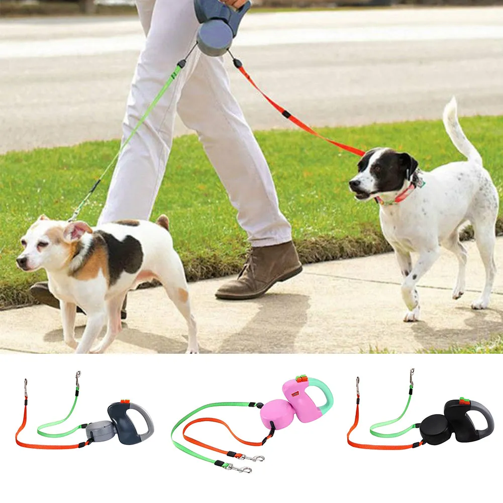 Dual Traction Ropes in One Design Auto Telescopic Puppy Dog Pet Walking Leash